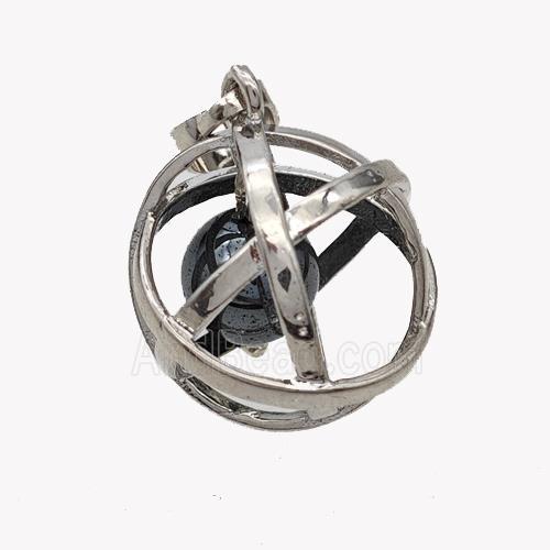 Alloy Sphere Pendant With Black Hematite Platinum Plated