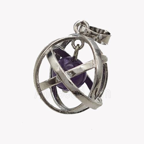 Alloy Sphere Pendant With Purple Amethyst Platinum Plated