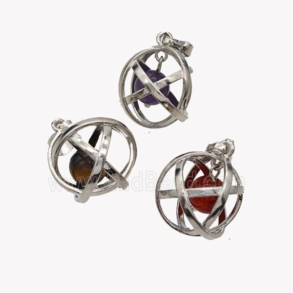 Alloy Sphere Pendant With Gemstone Platinum Plated Mixed