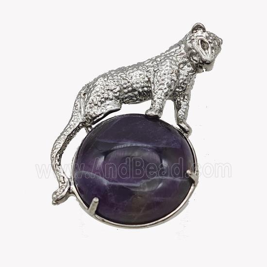 Alloy Leopard Pendant Pave Purple Amethyst Platinum Plated
