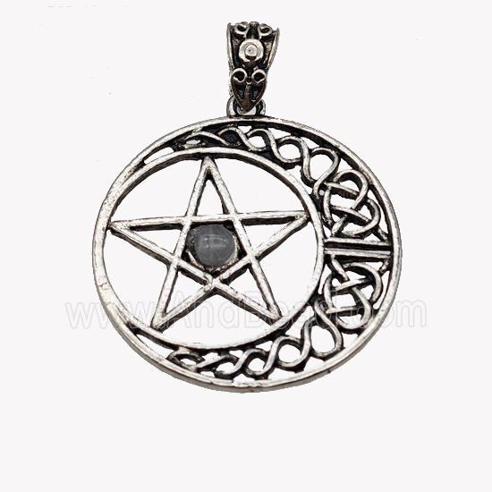 Alloy Moon Star Pendant Pave Labradorite Antique Silver
