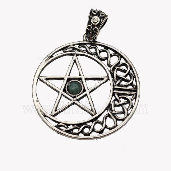 Alloy Moon Star Pendant Pave Green Aventurine Antique Silver