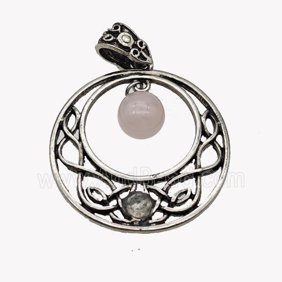 Alloy GoGo Pendant Pave Rose Quartz Antique Silver