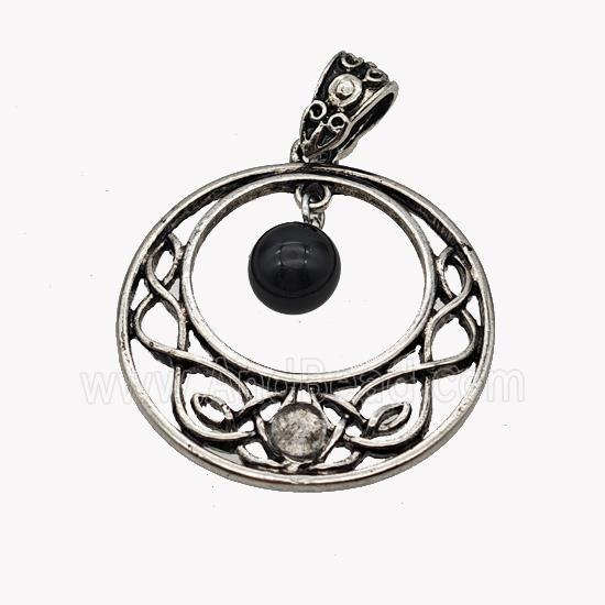 Alloy GoGo Pendant Pave Black Obsidian Antique Silver