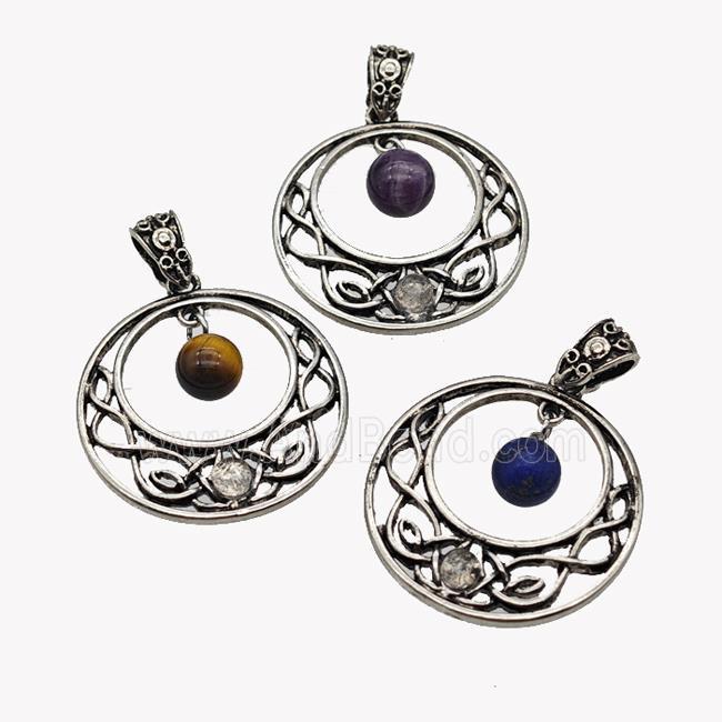 Alloy GoGo Pendant Pave Gemstone Antique Silver Mixed