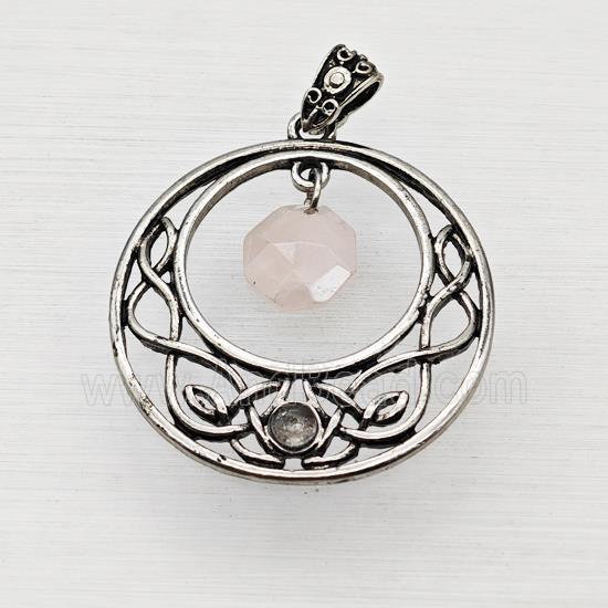 Alloy GoGo Pendant With Rose Quartz Antique Silver