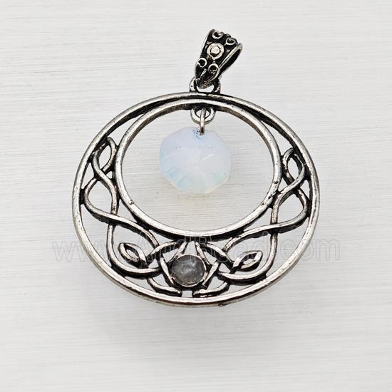 Alloy GoGo Pendant With White Opalite Antique Silver