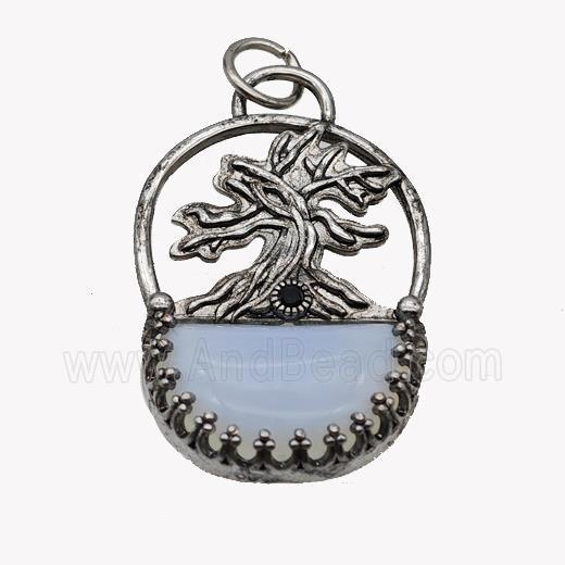 Alloy Tree Pendant Pave Opalite Moon Antique Silver