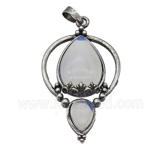 Alloy Teardrop Pendant Pave Opalite Antique Silver