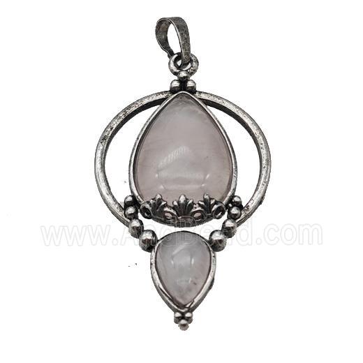 Alloy Teardrop Pendant Pave Rose Quartz Antique Silver