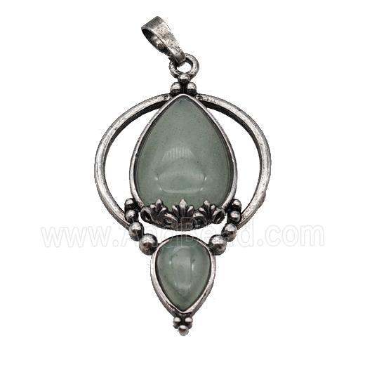Alloy Teardrop Pendant Pave Green Aventurine Antique Silver