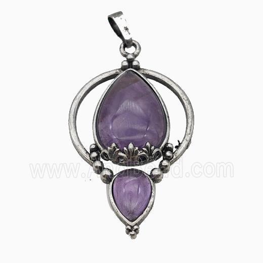 Alloy Teardrop Pendant Pave Purple Amethyst Antique Silver