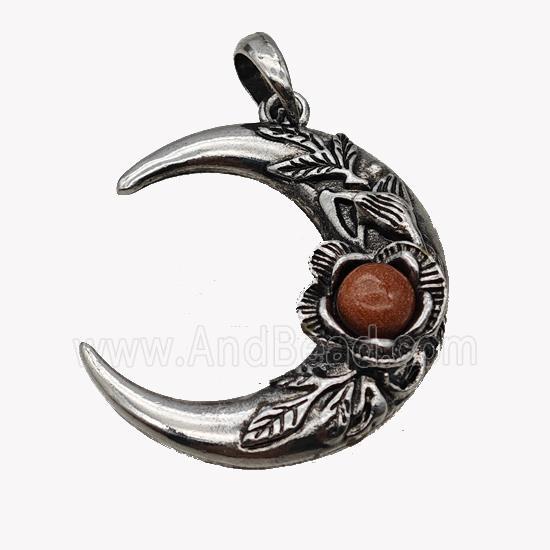 Alloy Moon Pendant Pave Golden Sandstone Antique Silver