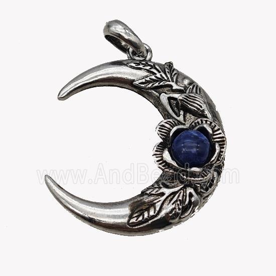 Alloy Moon Pendant Pave Blue Sodalite Antique Silver