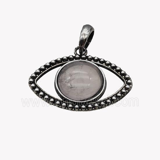 Alloy Eye Pendant Pave Rose Quartz Antique Silver