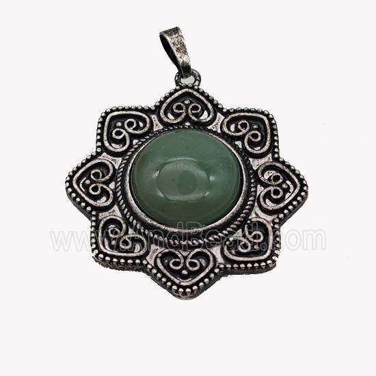 Alloy Flower Pendant Pave Green Aventurine Antique Silver