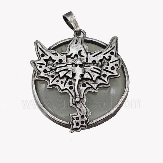 Alloy Pterosaur Pendant Pave Green Aventurine Antique Silver