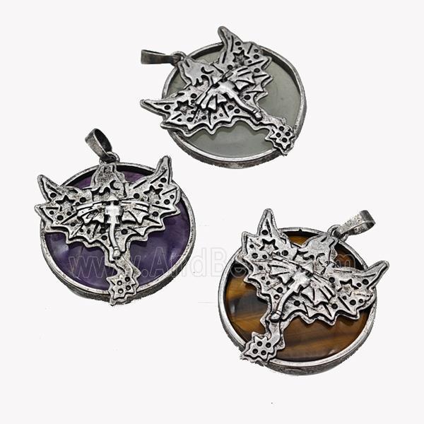 Alloy Pterosaur Pendant Pave Gemstone Antique Silver Mixed