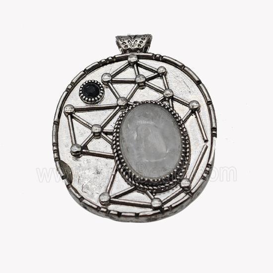 Alloy StarMap Pendant Pave Clear Quartz Antique Silver