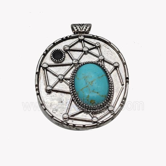 Alloy StarMap Pendant Pave Teal Turquoise Antique Silver