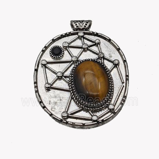 Alloy StarMap Pendant Pave Tiger Eye Stone Antique Silver