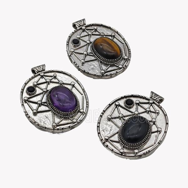 Alloy StarMap Pendant Pave Gemstone Antique Silver Mixed