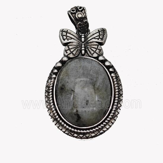 Alloy Butterfly Pendant Pave Labradorite Antique Silver