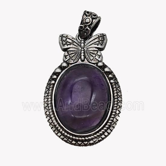 Alloy Butterfly Pendant Pave Amethyst Antique Silver
