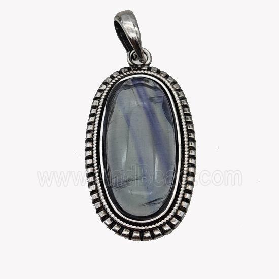 Alloy Oval Pendant Pave Fluorite Antique Silver