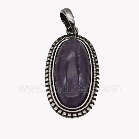 Alloy Oval Pendant Pave Amethyst Antique Silver