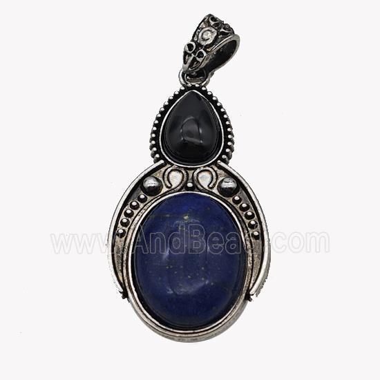 Alloy Penguin Pendant Pave Blue Lapis Lazuli Antique Silver