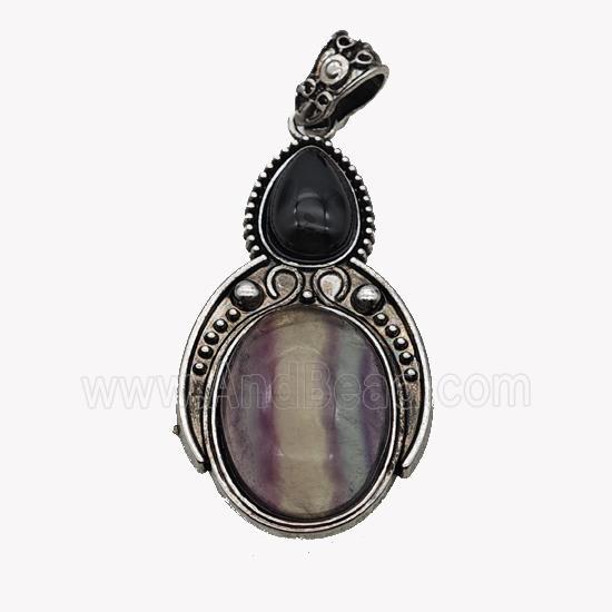 Alloy Penguin Pendant Pave Fluorite Antique Silver