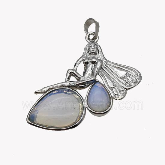 Alloy Fairy Pendant Pave Opalite Platinum Plated