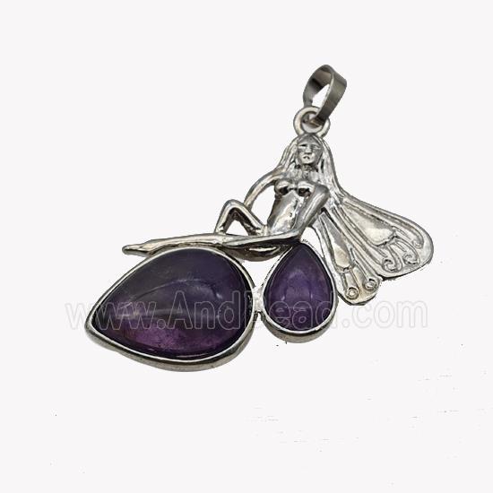 Alloy Fairy Pendant Pave Purple Amethyst Platinum Plated