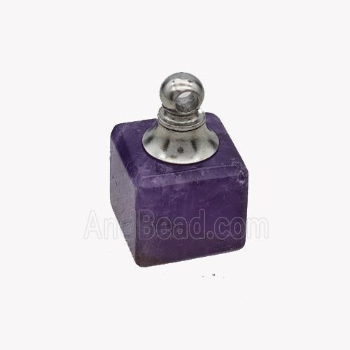 Natural Purple Amethyst Perfume Bottle Pendant Cube