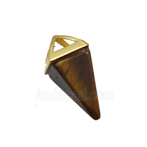 Natural Tiger Eye Stone Pendulum Copper Gold Plated