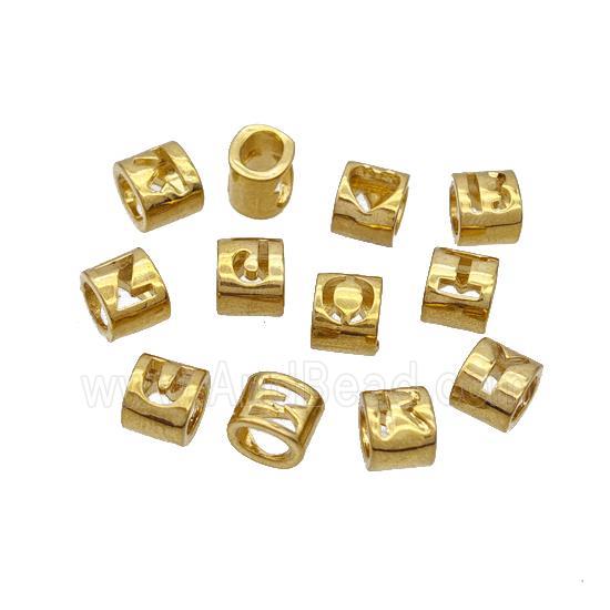 Copper Tube Beads Alphabet Large Hole Letters Gold Plated Mixed