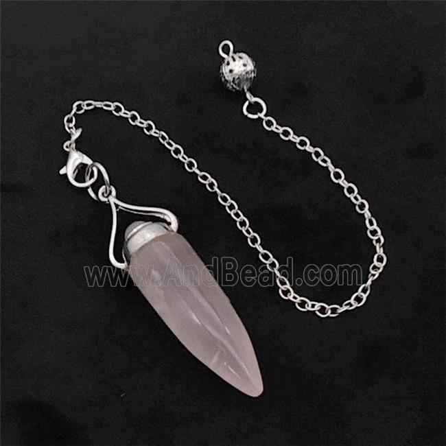 Pink Rose Quartz Bullet Pendant With Chain