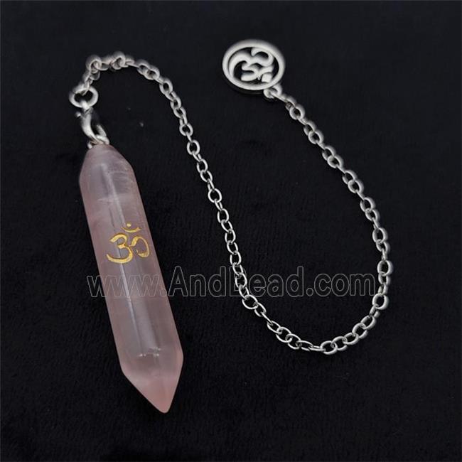 Pink Rose Quartz Prism Pendant With Chain