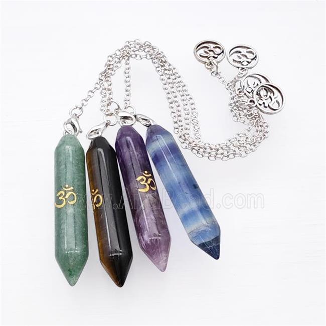 Mix Gemstone Prism Pendant With Chain