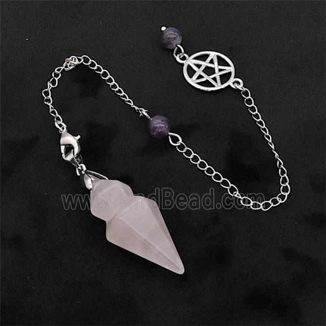 Pink Rose Quartz Pendulum Pendant With Chain