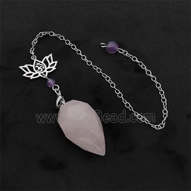 Pink Rose Quartz Pendulum Pendant With Chain Lotus