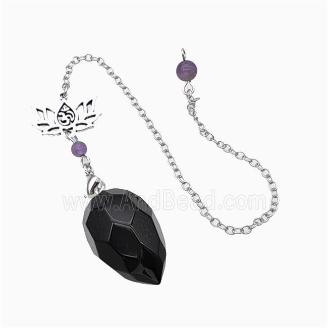 Black Obsidian Pendulum Pendant With Chain Lotus