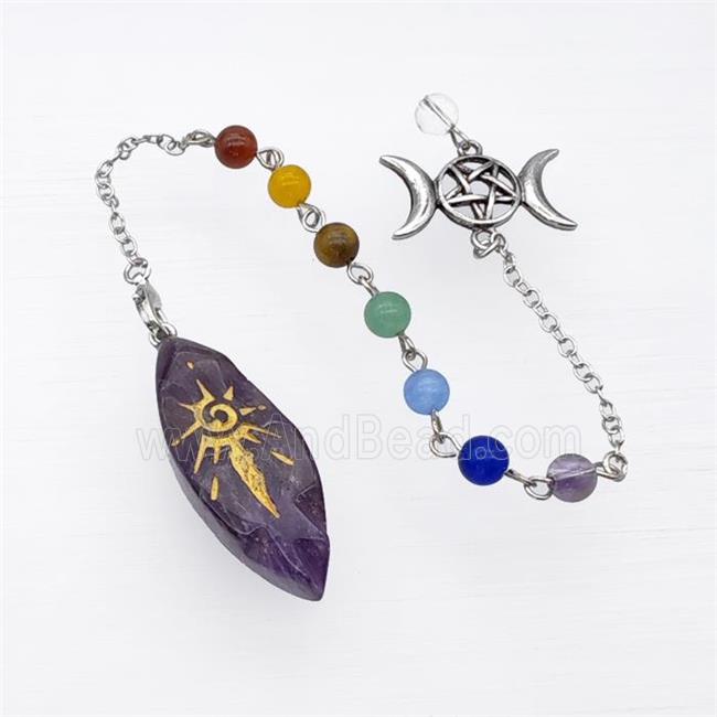 Purple Amethyst Sun Leaf Pendant With Chakra Chain David Star