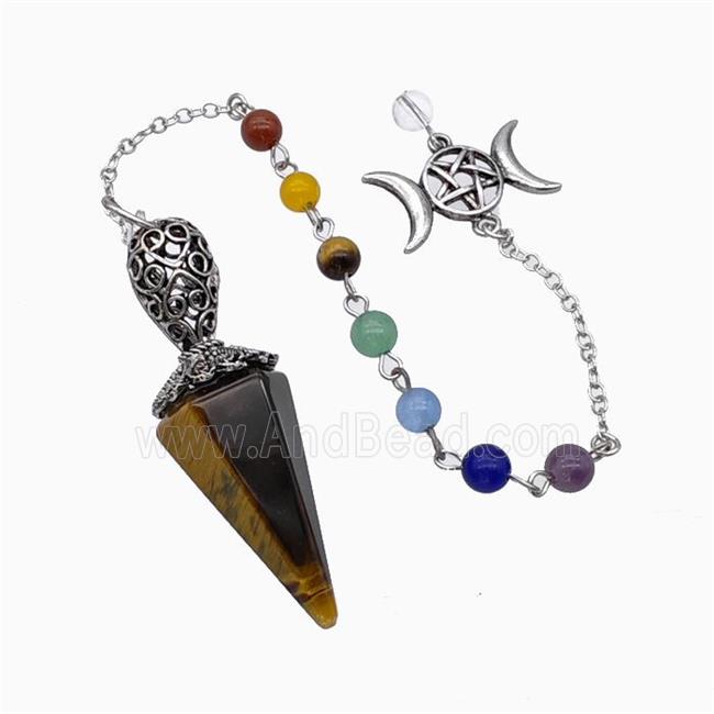 Tiger Eye Stone Pendulum Pendant With Chakra Chain David Star