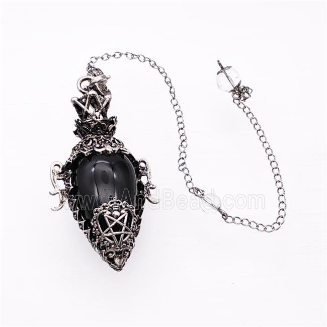 Black Obsidian Alloy Pendulum Pendant With Chain Antique Silver