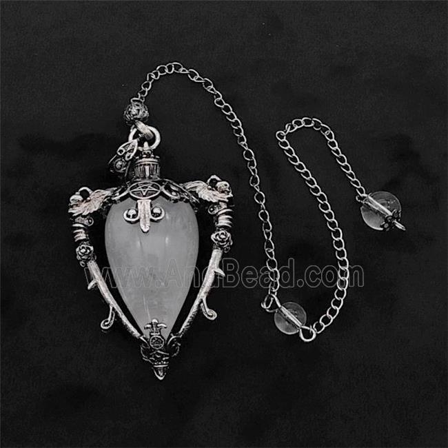 Clear Quartz Alloy Pendulum Pendant With Chain Antique Silver