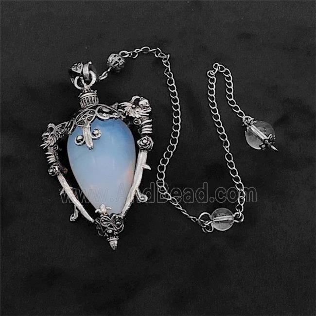 White Opalite Alloy Pendulum Pendant With Chain Antique Silver