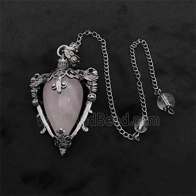 Rose Quartz Alloy Pendulum Pendant With Chain Antique Silver