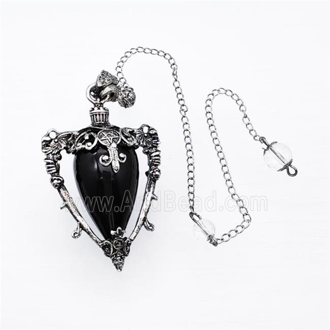 Black Obsidian Alloy Pendulum Pendant With Chain Antique Silver
